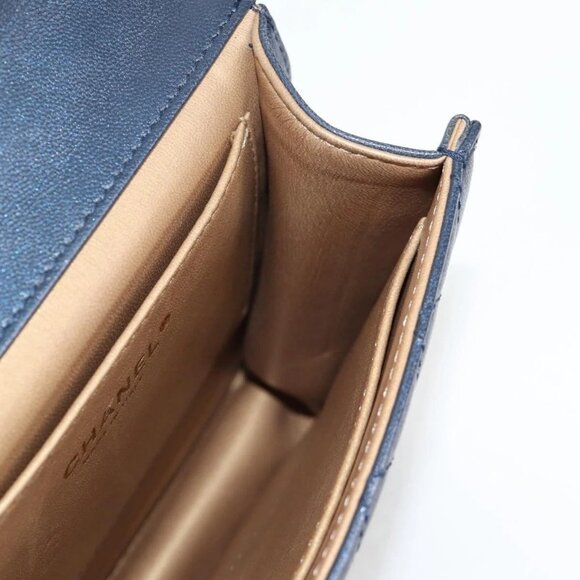 CHANEL Matelasse Chain Shoulder Bag Lamb Skin Navy CC Auth 132881M - Picture 12 of 16